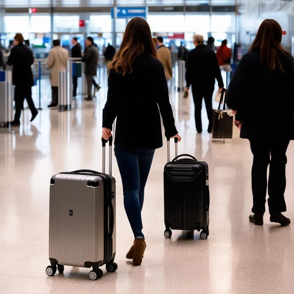 woman pulling suitcase