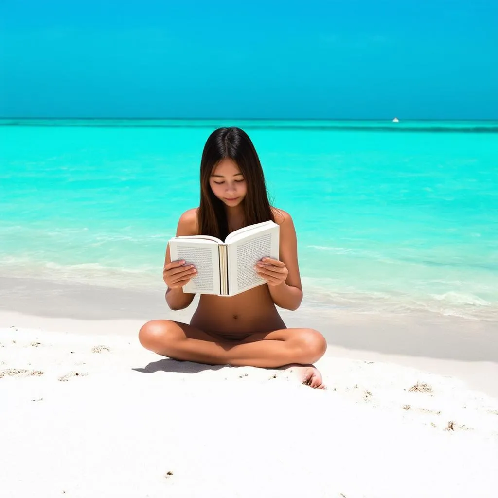 Woman Reading on Beach