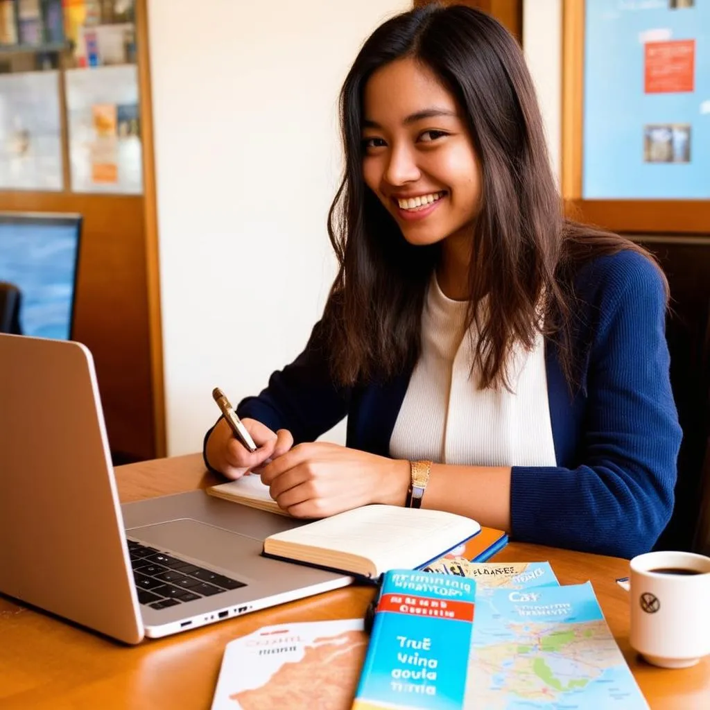 Woman researching trip