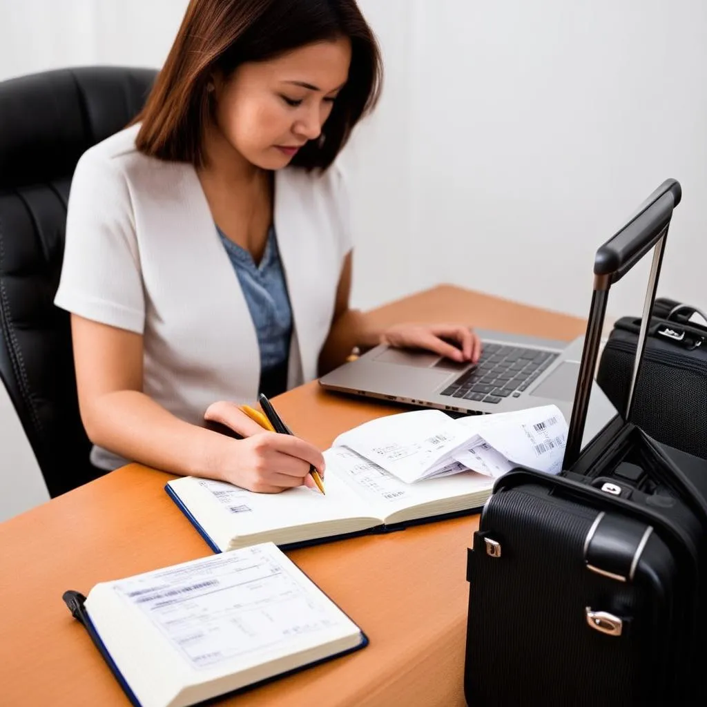 woman reviewing travel expenses