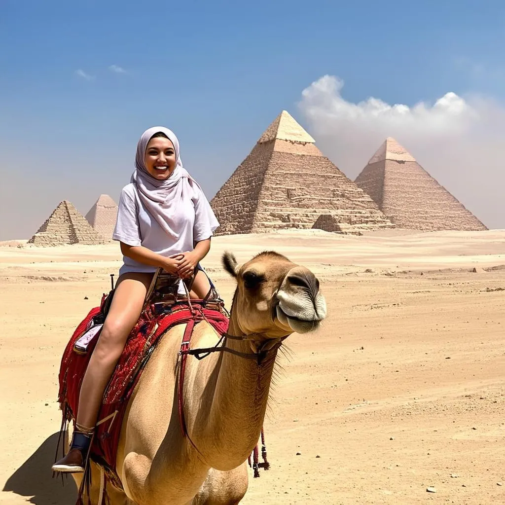 Camel Ride by Pyramids