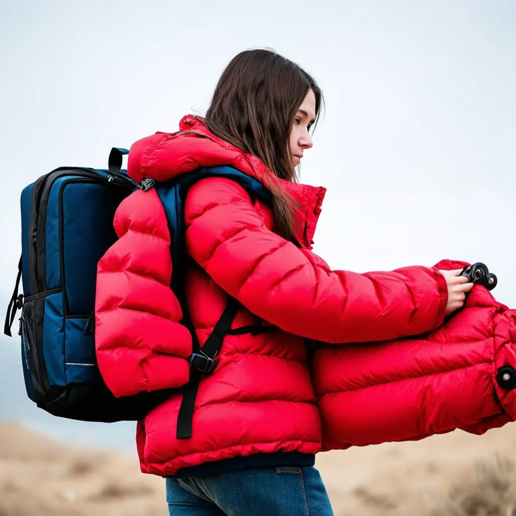 Woman rolling her jacket