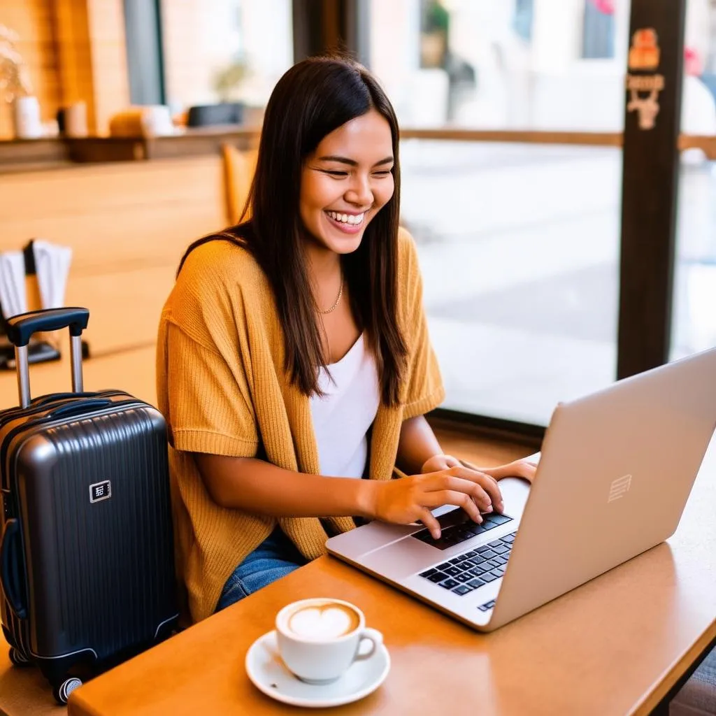 Woman searching for travel deals on her laptop