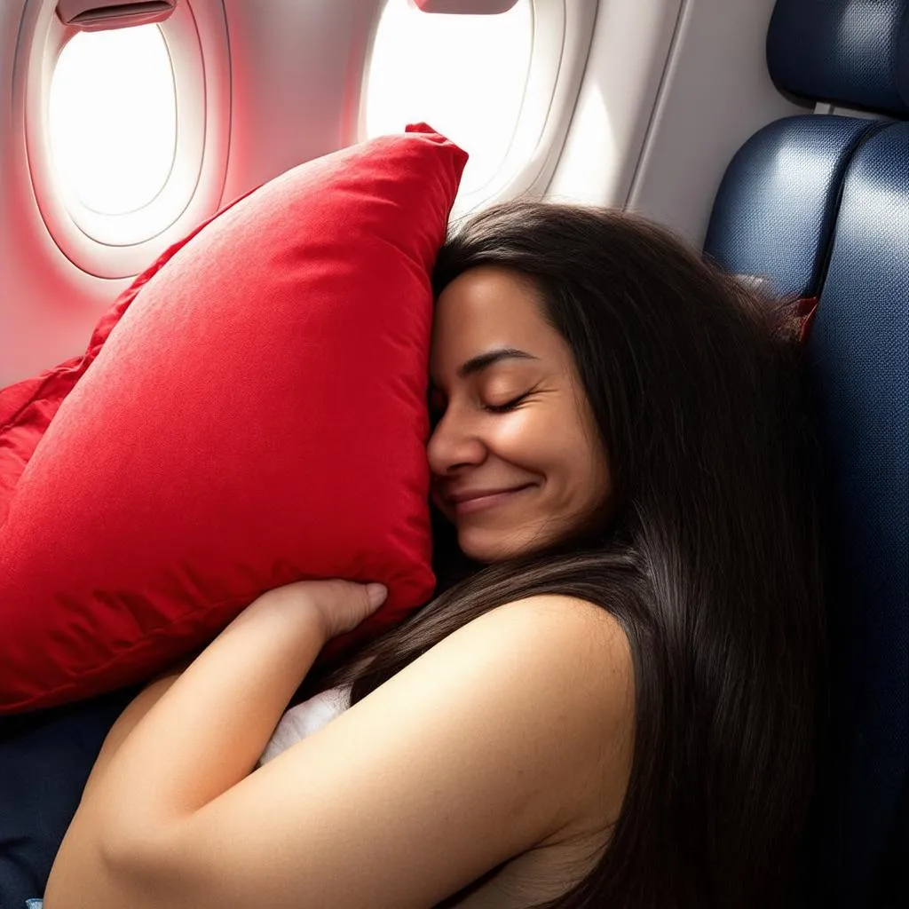 Woman Sleeping Peacefully On Airplane