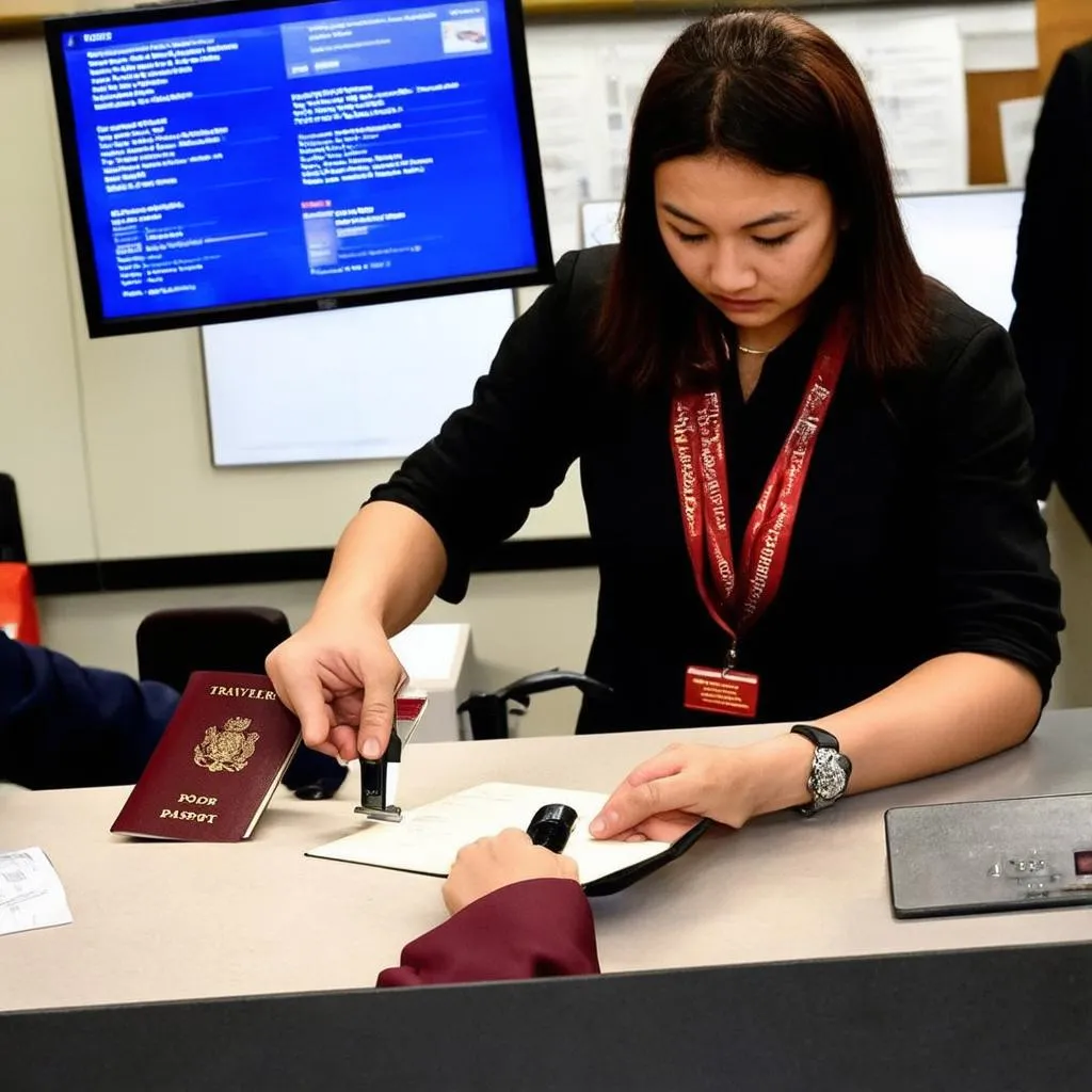 Woman Stamping Passport