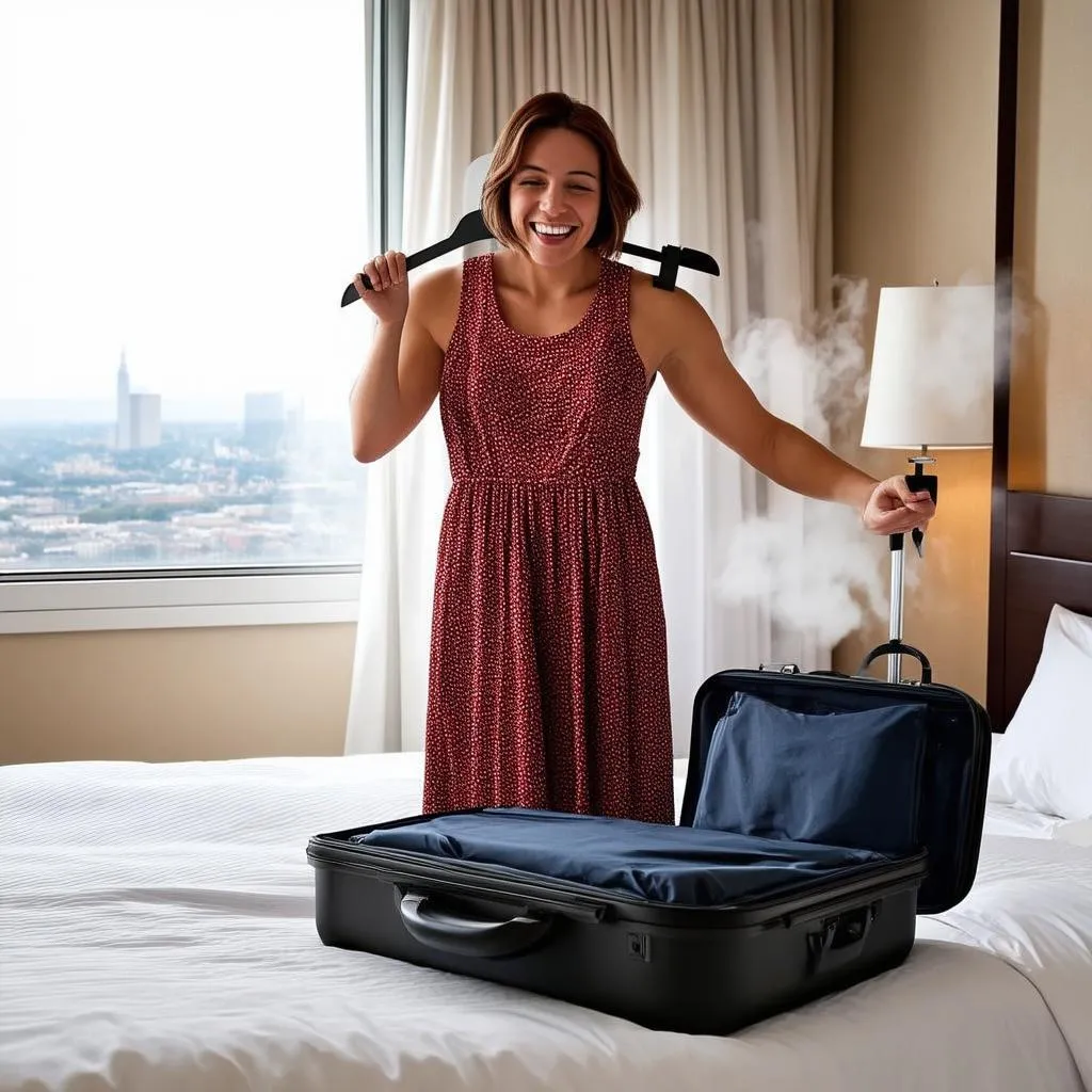 Woman Steaming Clothes