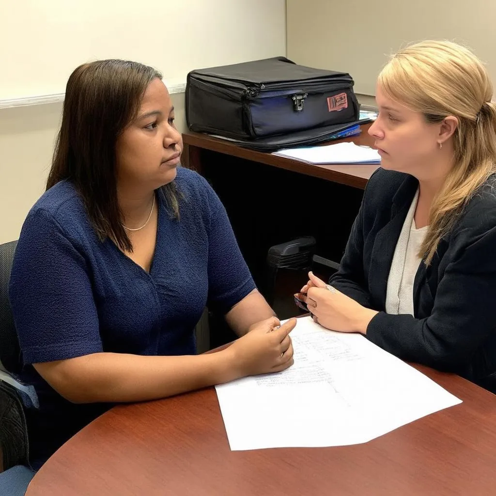 woman talking to probation officer