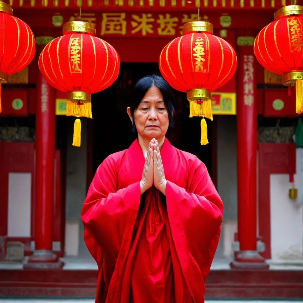 Woman Praying at Temple