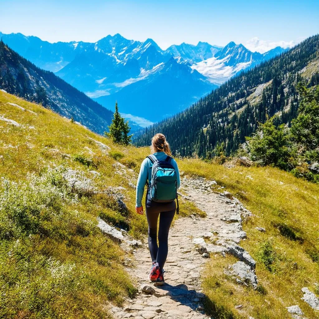 Woman Trekking on Mountain