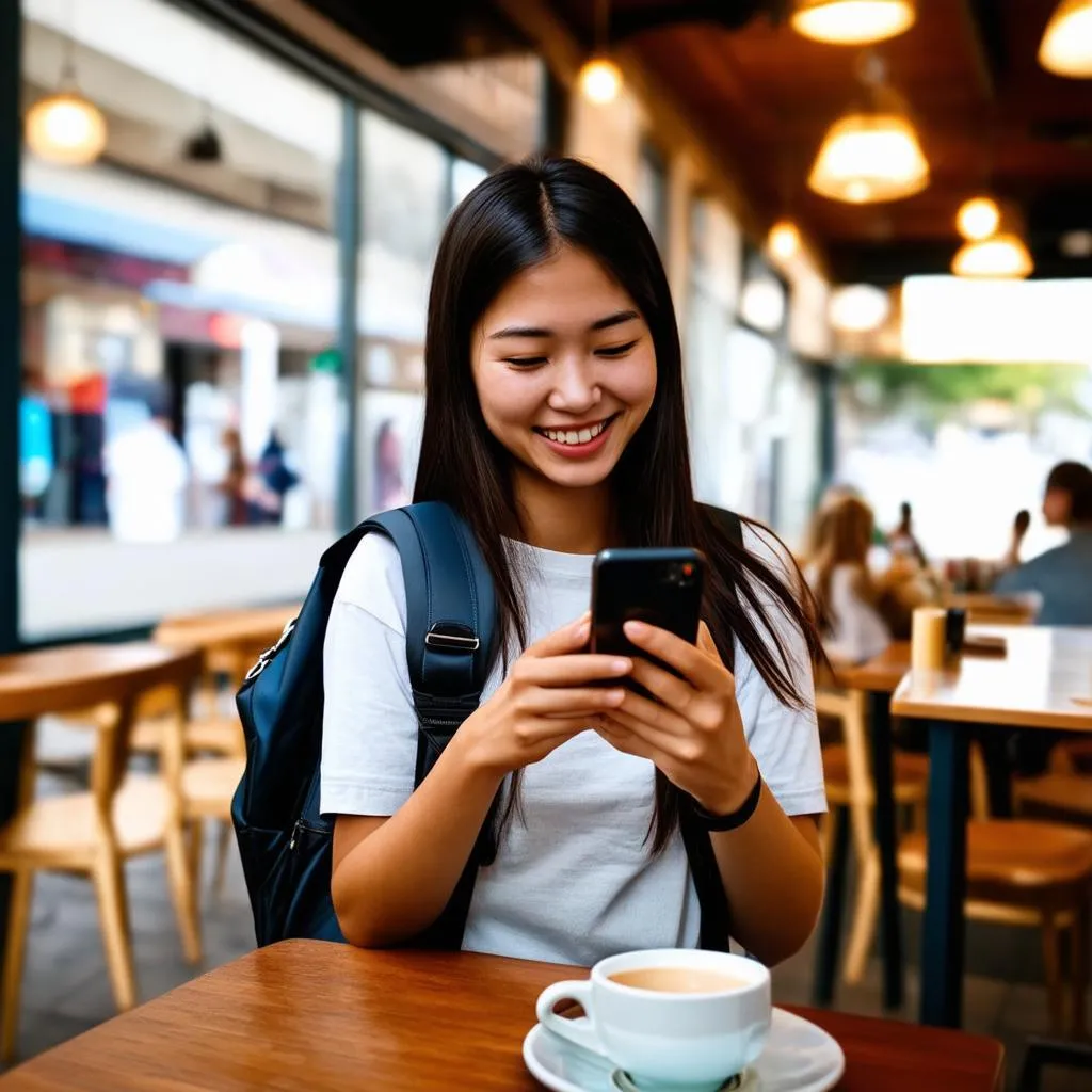 Woman using phone app