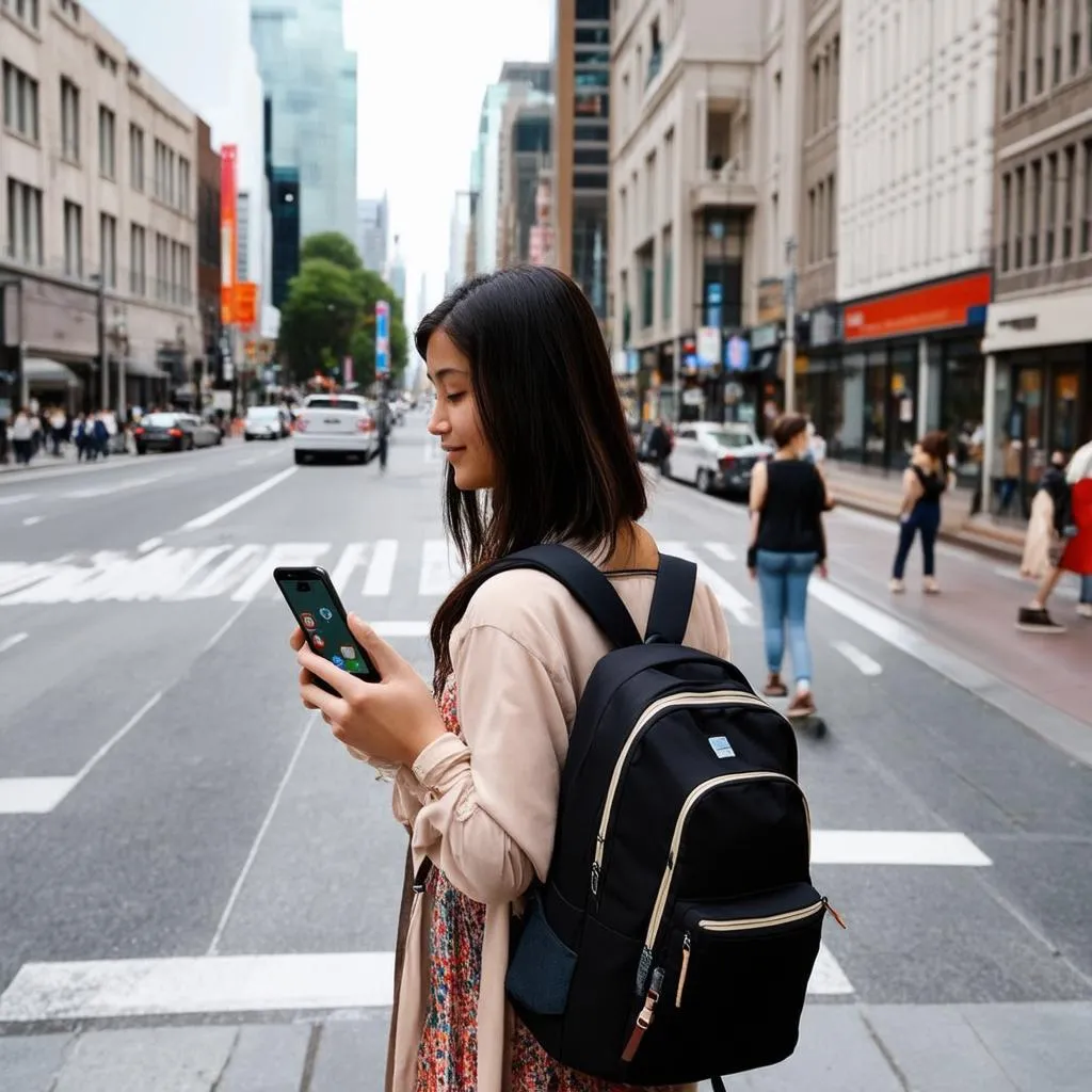 Woman Using Phone for Navigation