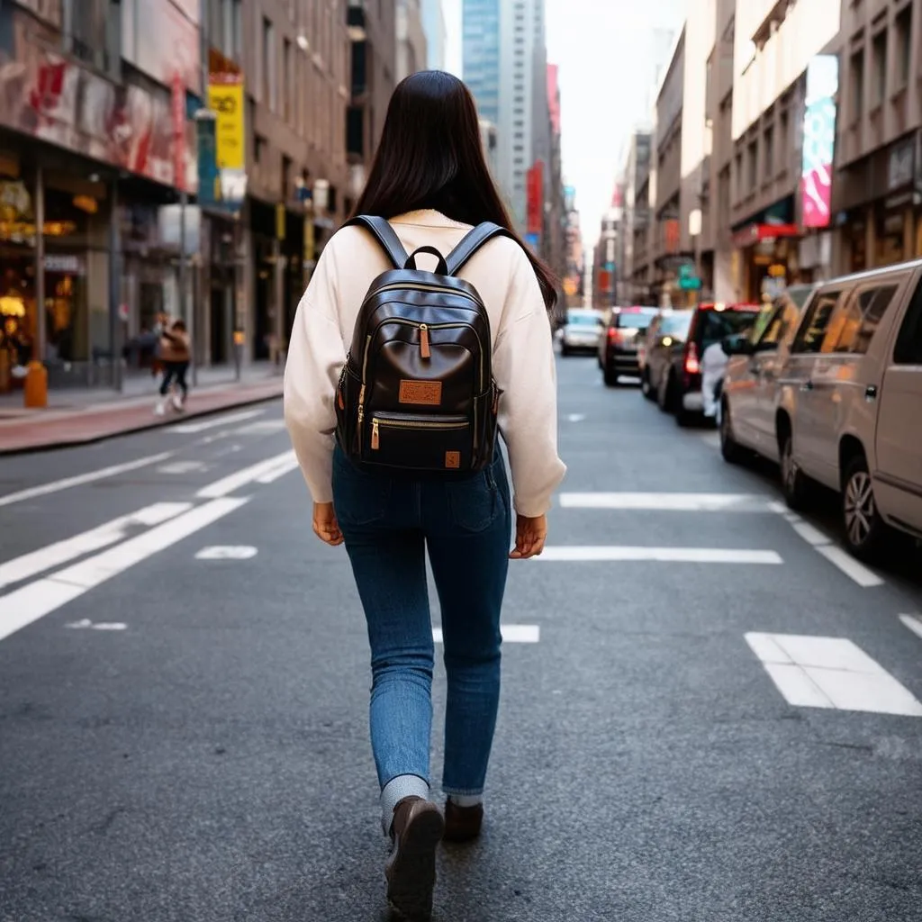 woman with backpack