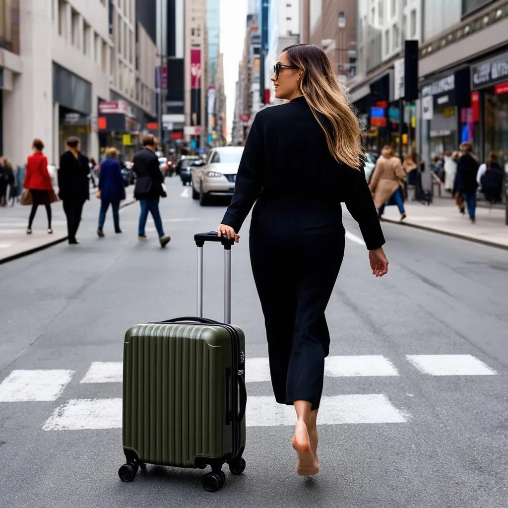 woman walking with suitcase