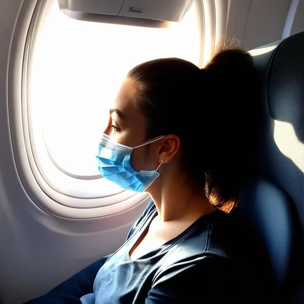 Woman Wearing Mask on Plane