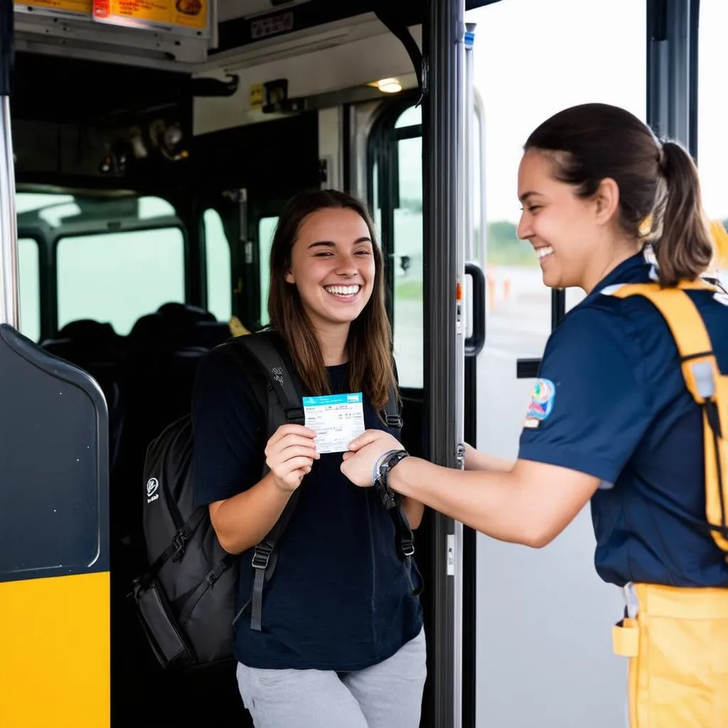 Woman Boarding Greyhound Bus