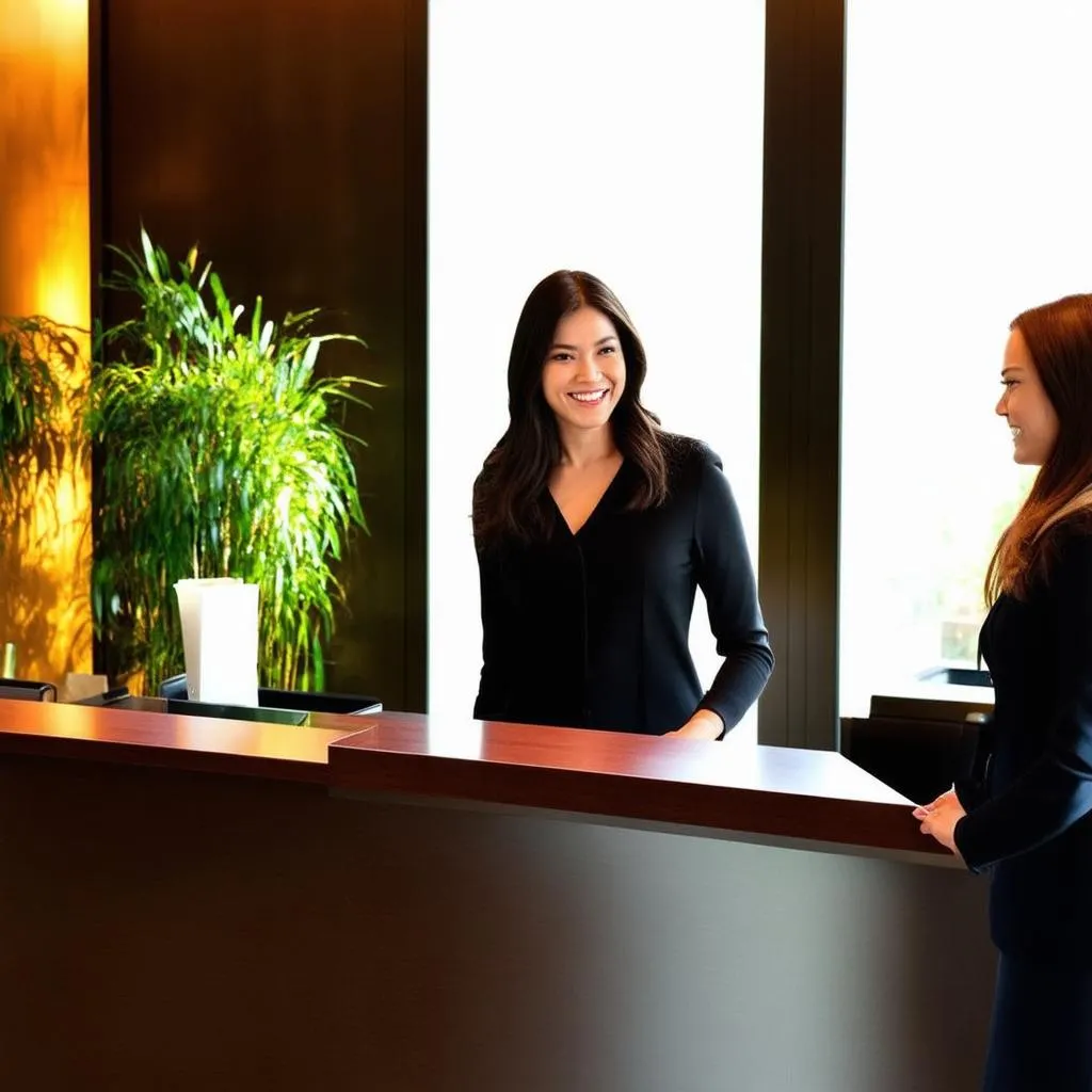 Hotel Receptionist Welcoming Guest