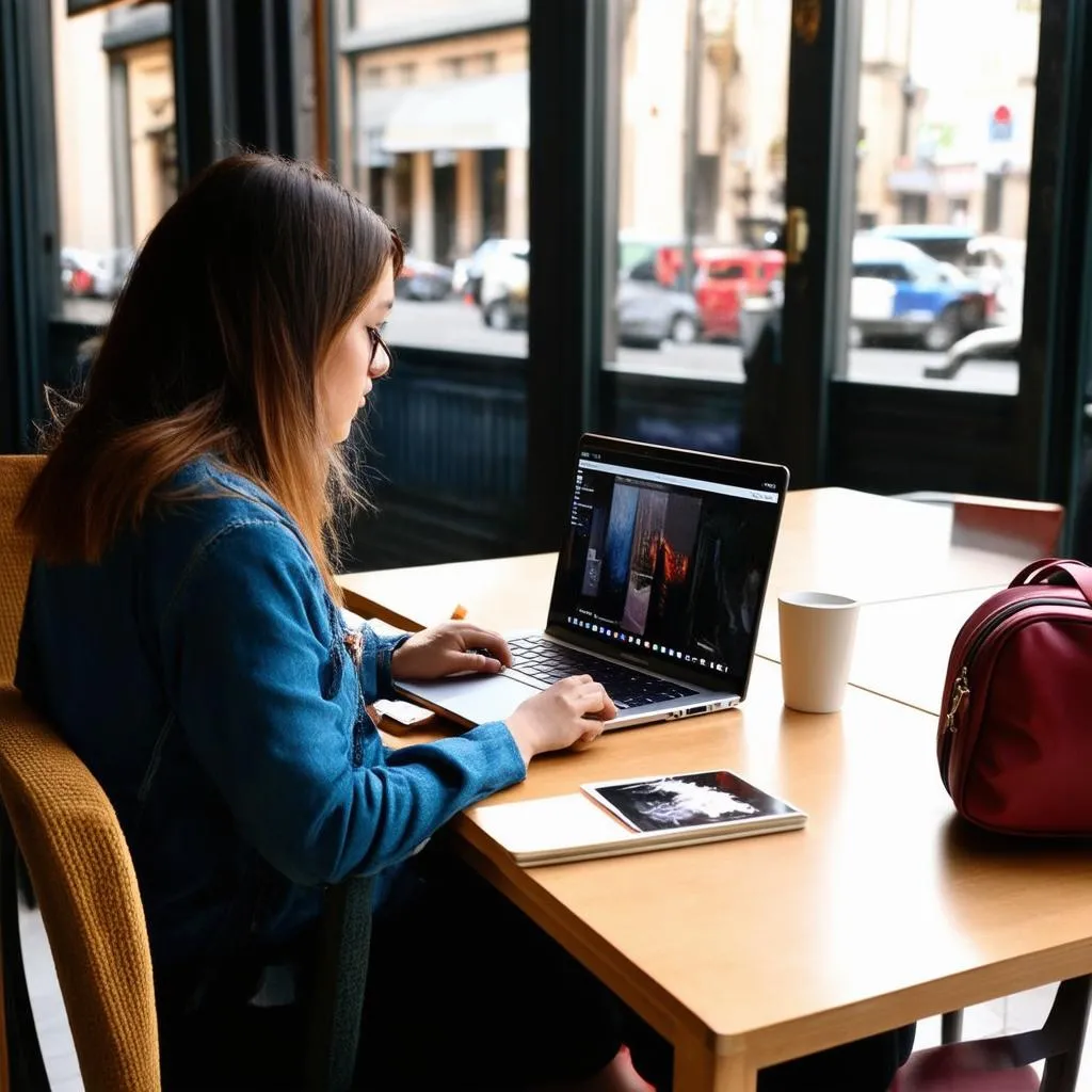 woman working on chromebook