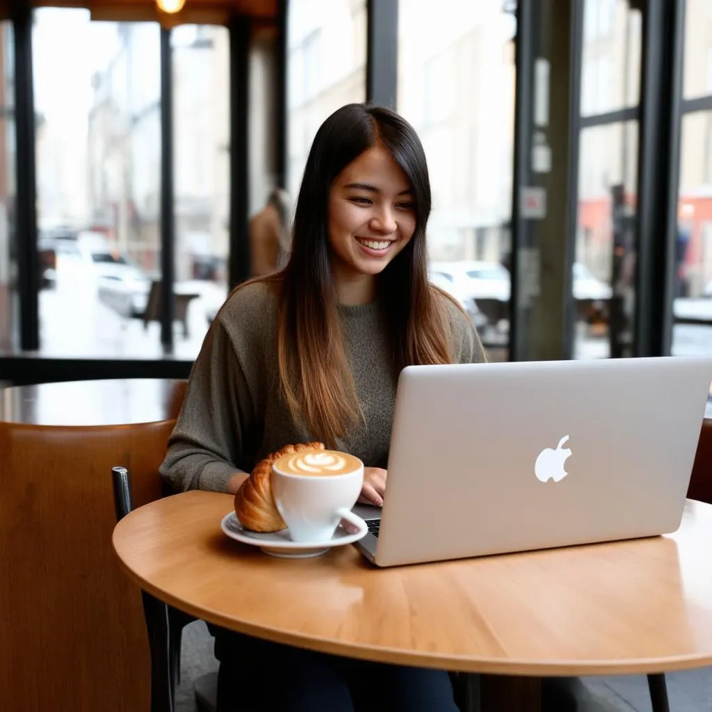 woman working on laptop while traveling