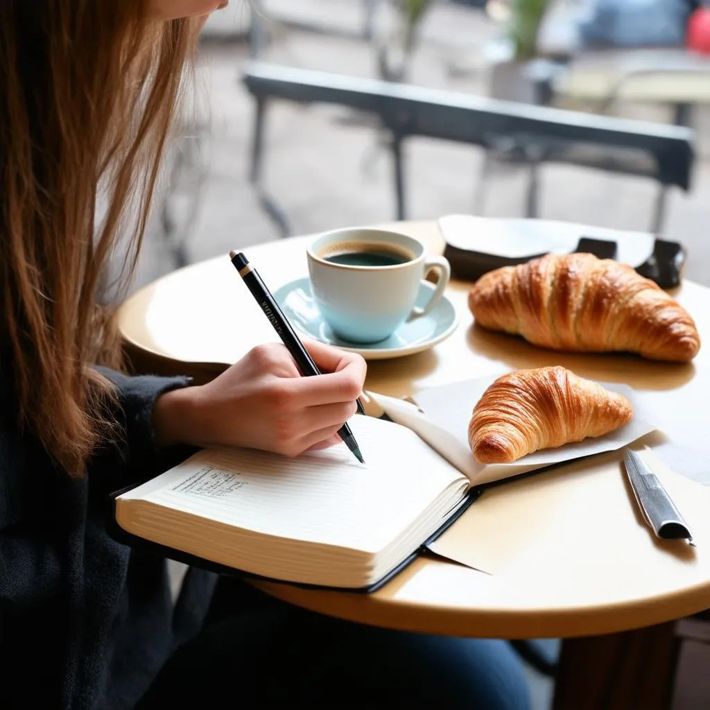 Woman Writing in Cafe