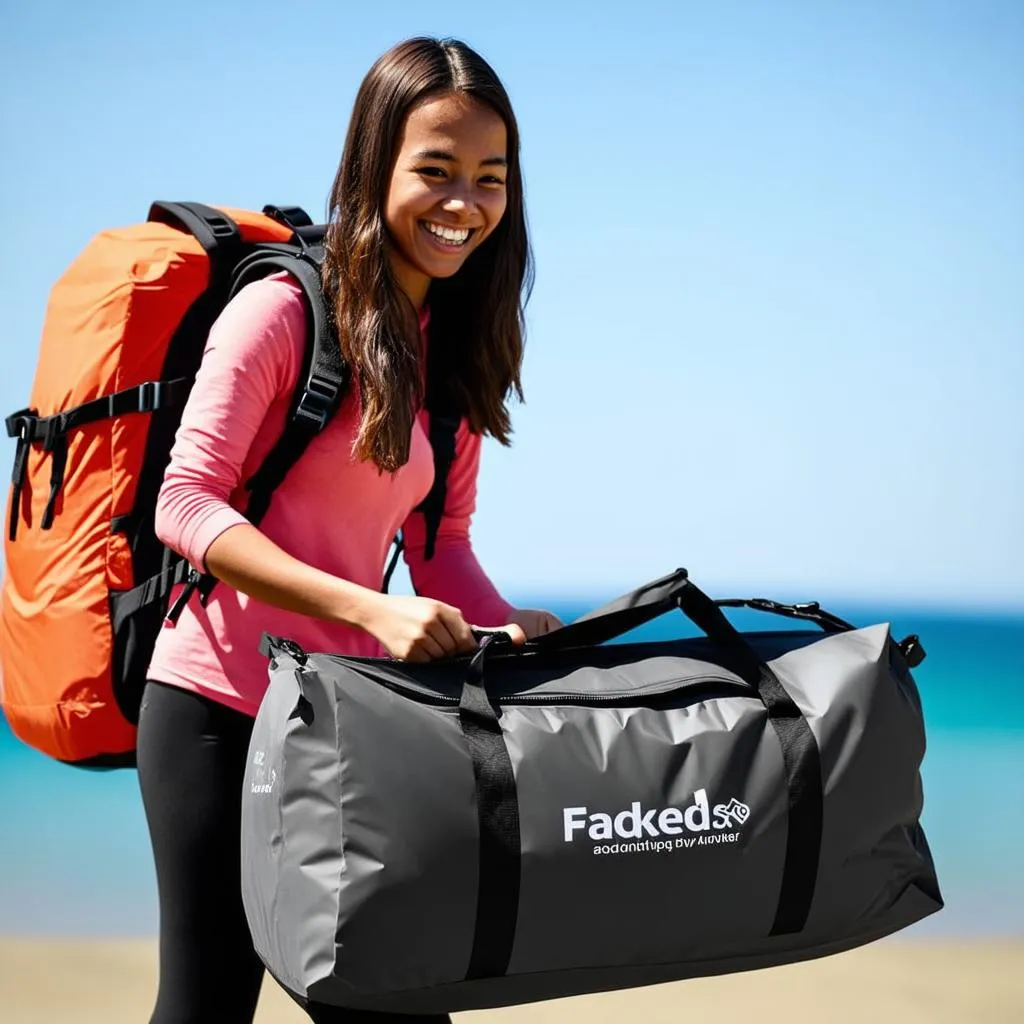 Woman Zipping Up Duffel Bag