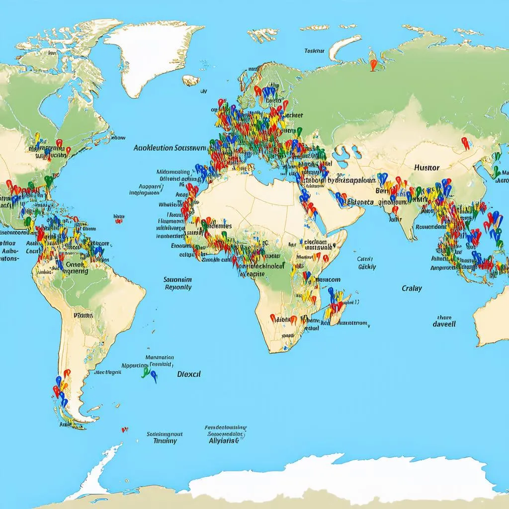 World map with pins