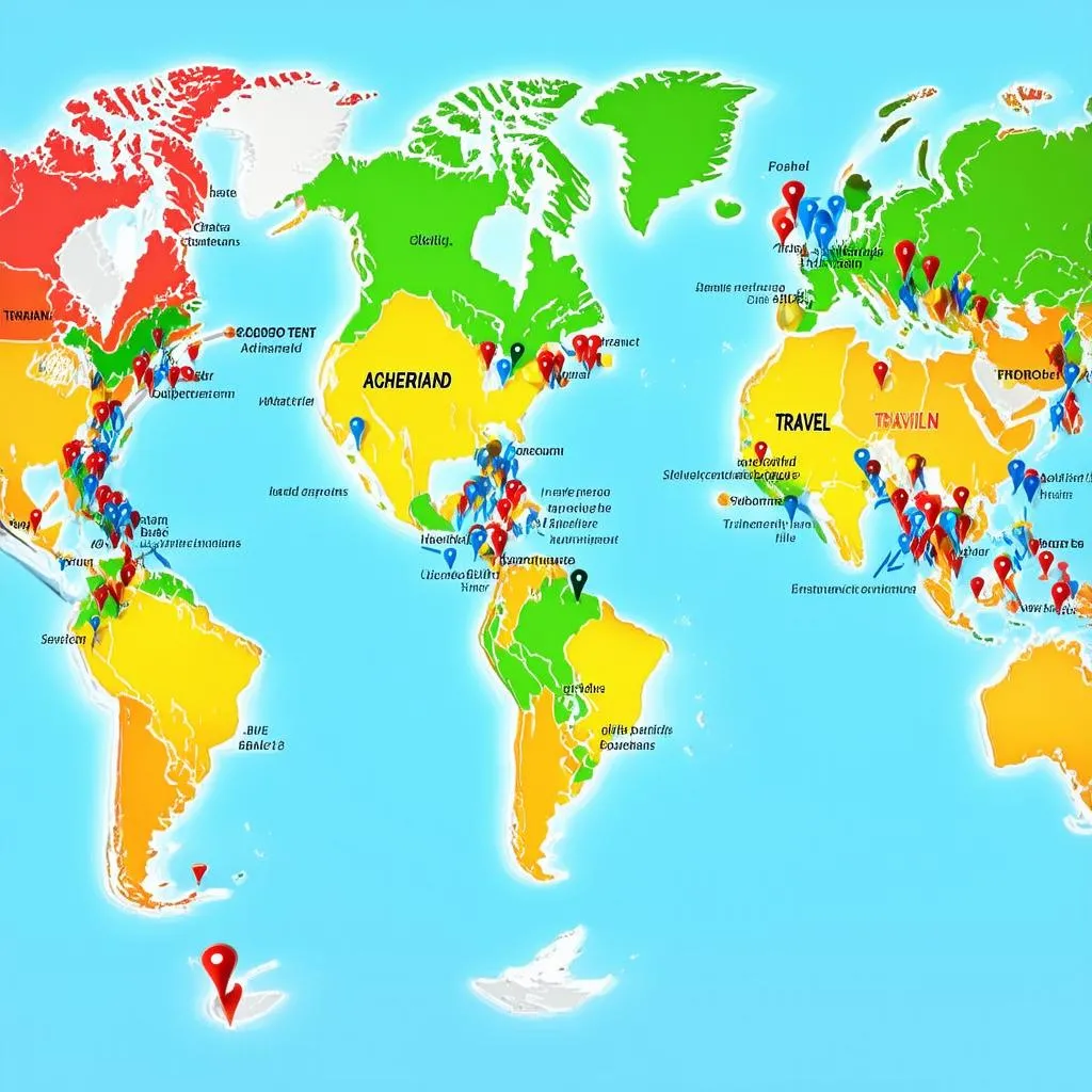 world map with pins marking destinations