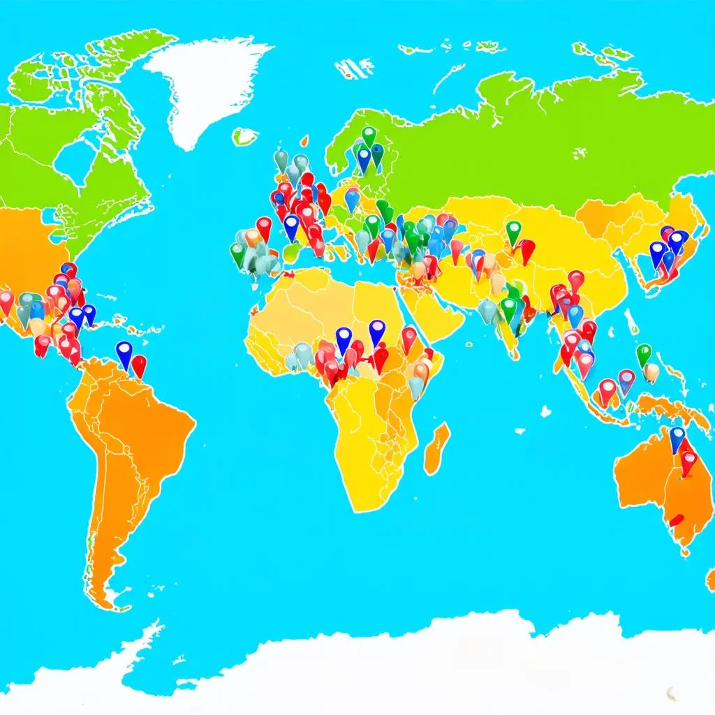 World Map with Pins