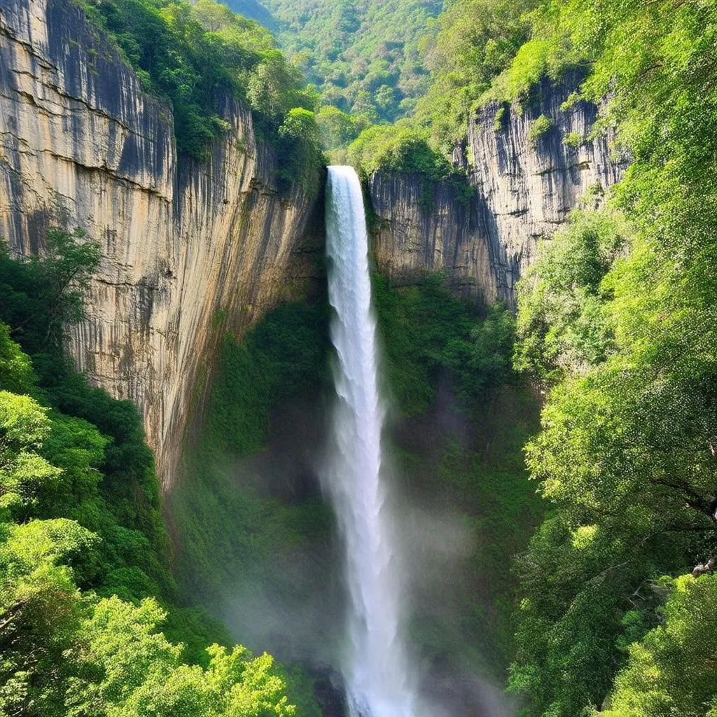 pristine waterfalls and lush greenery