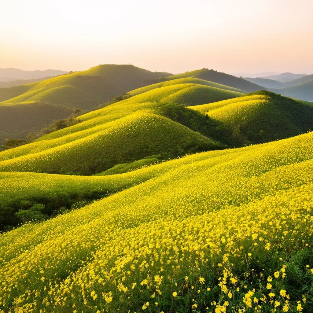 Yellow Flowers on Green Hills