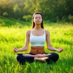 Serene woman meditating in a peaceful yoga retreat