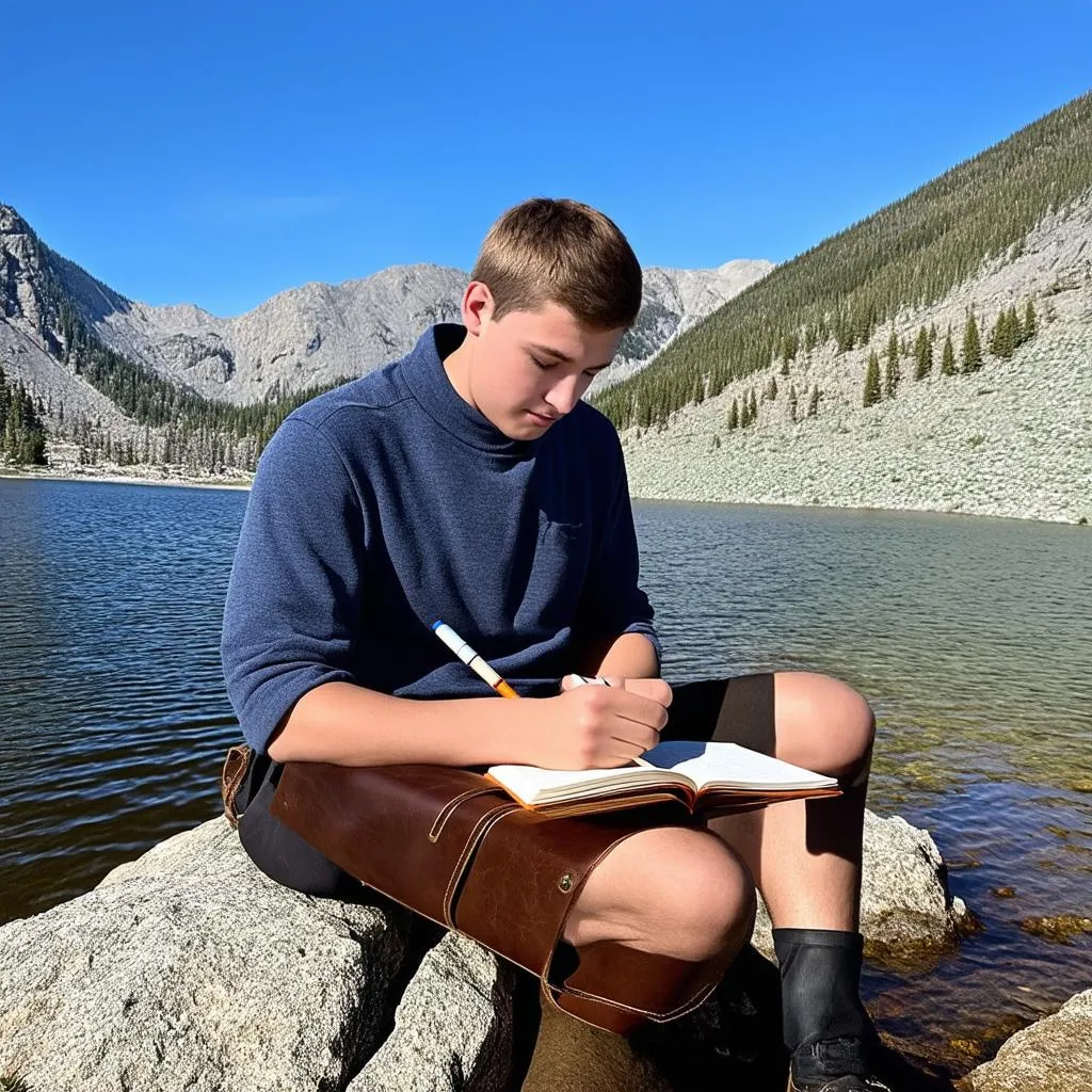 Teenager Writing in a Travel Journal