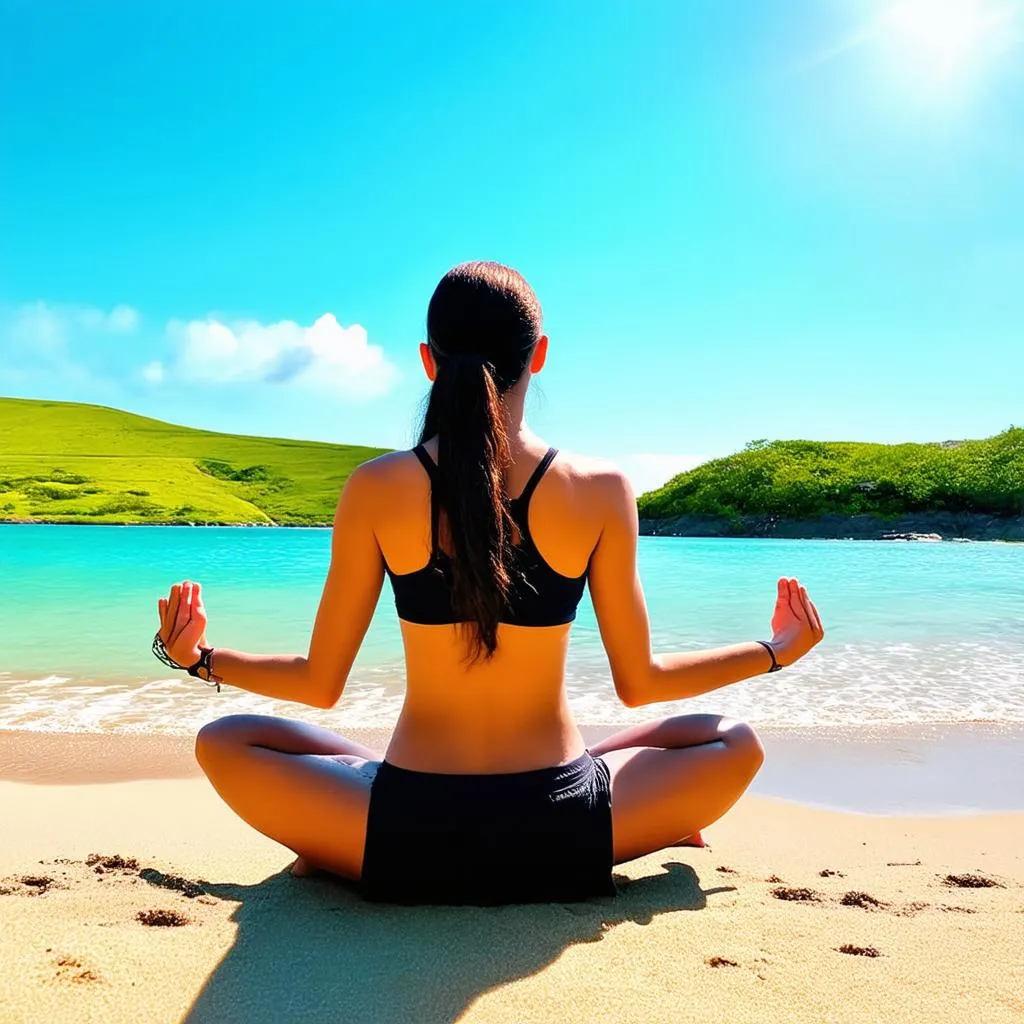 Woman Meditating on Beach