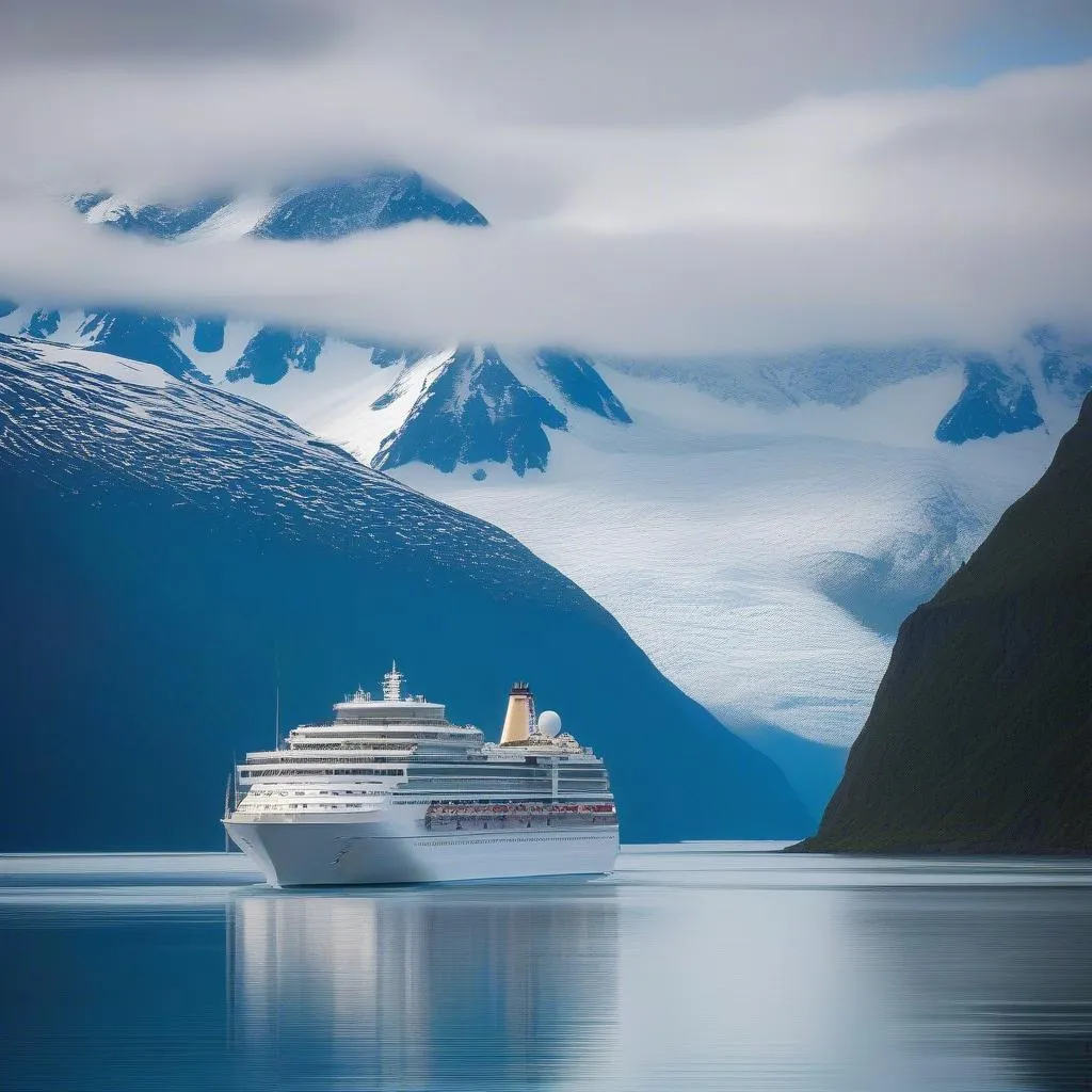 Cruise ship sailing through Alaskan waters