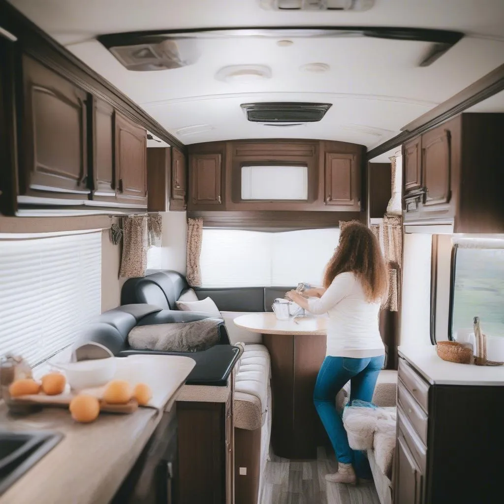 Clean and organized travel trailer interior