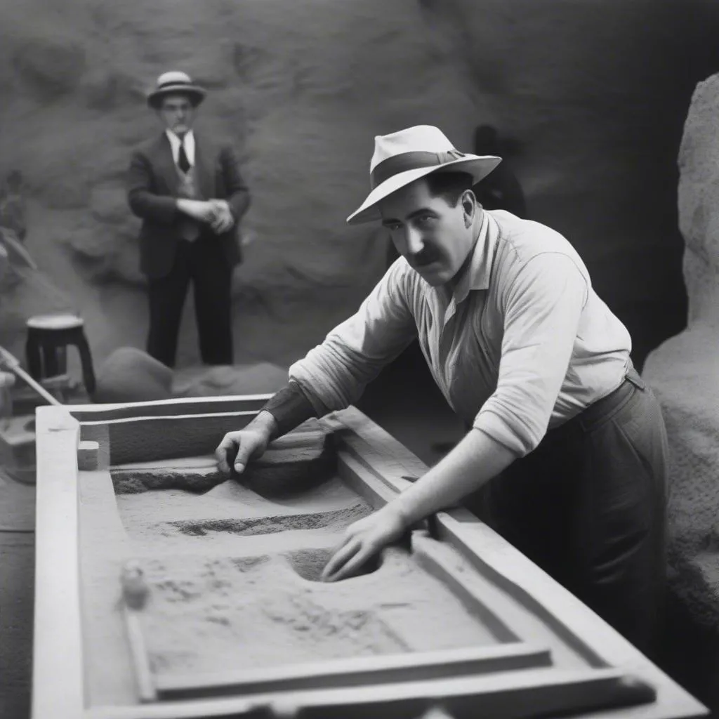 Howard Carter excavating King Tutankhamun's tomb