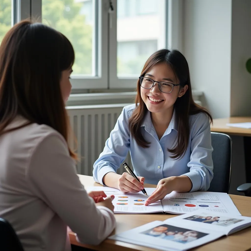 Guidance counselor advising student on accounting career path