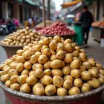 Fresh potatoes piled high at a local market in Hanoi