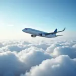 Airplane flying above the clouds