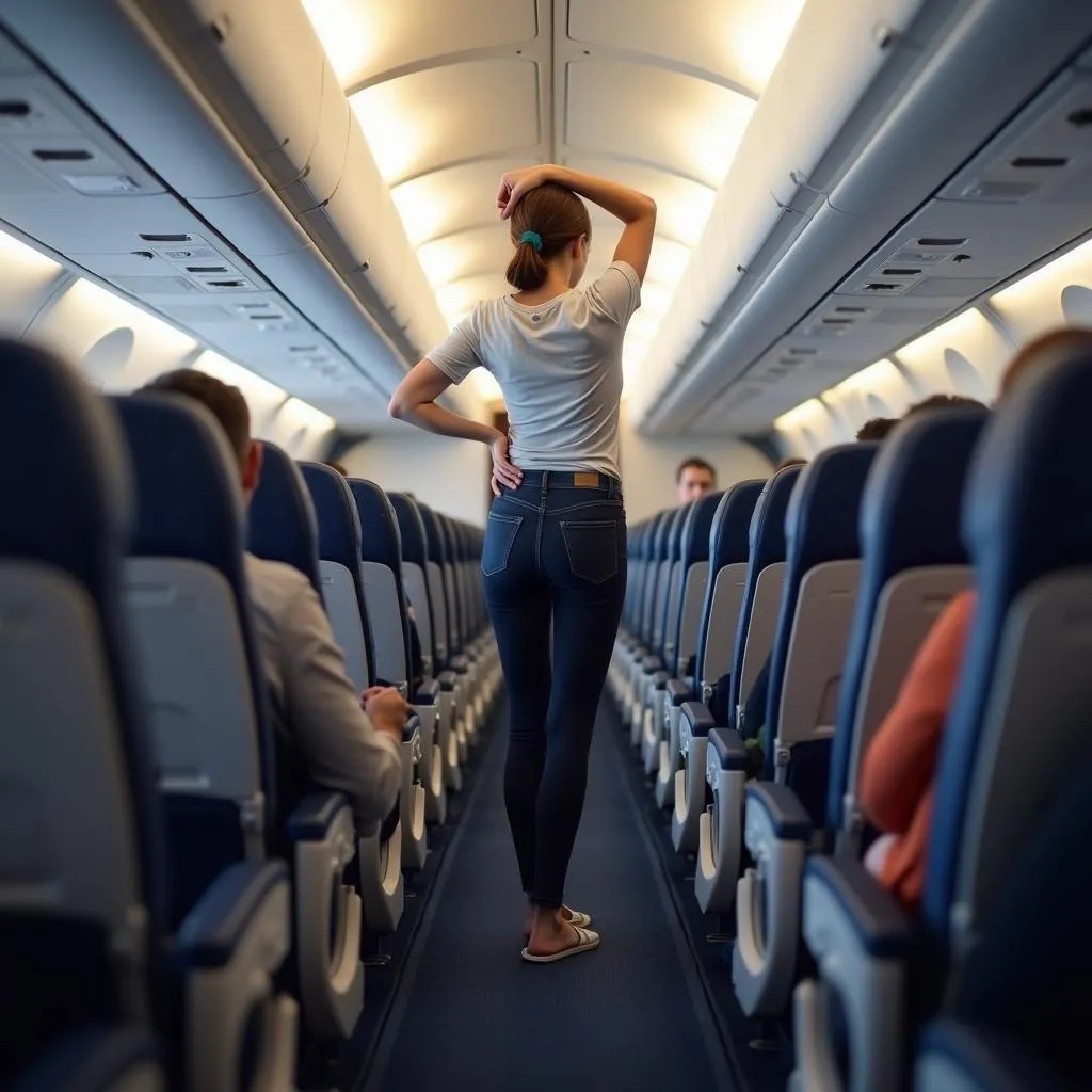 Passenger stretching during flight