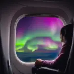 Northern Lights from airplane window