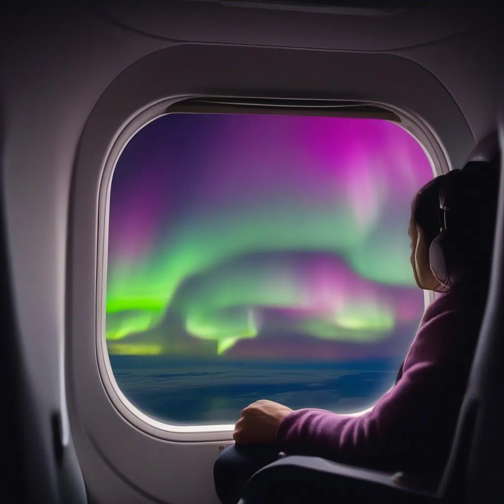 Northern Lights from airplane window