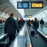 Passengers on Airport Moving Walkway