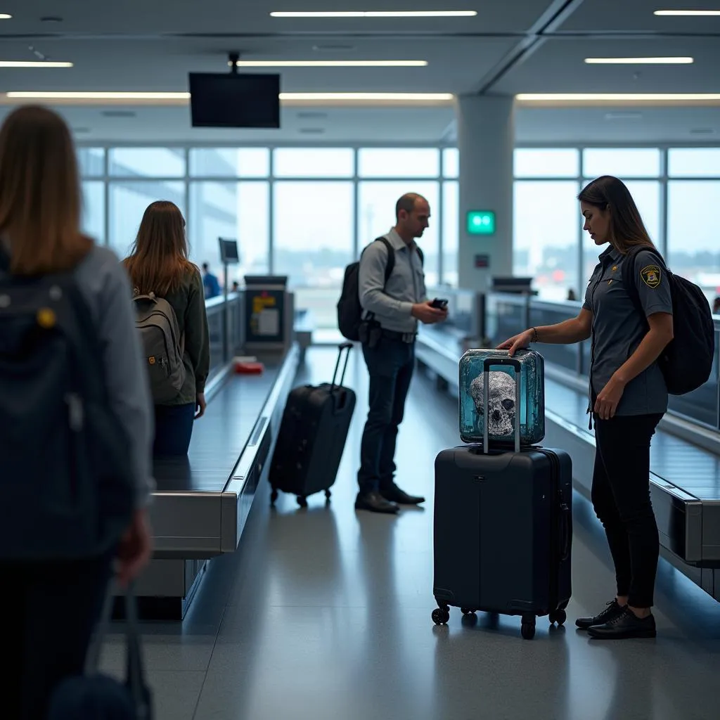 Passengers going through airport security.