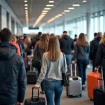 Travelers passing through airport security checkpoint