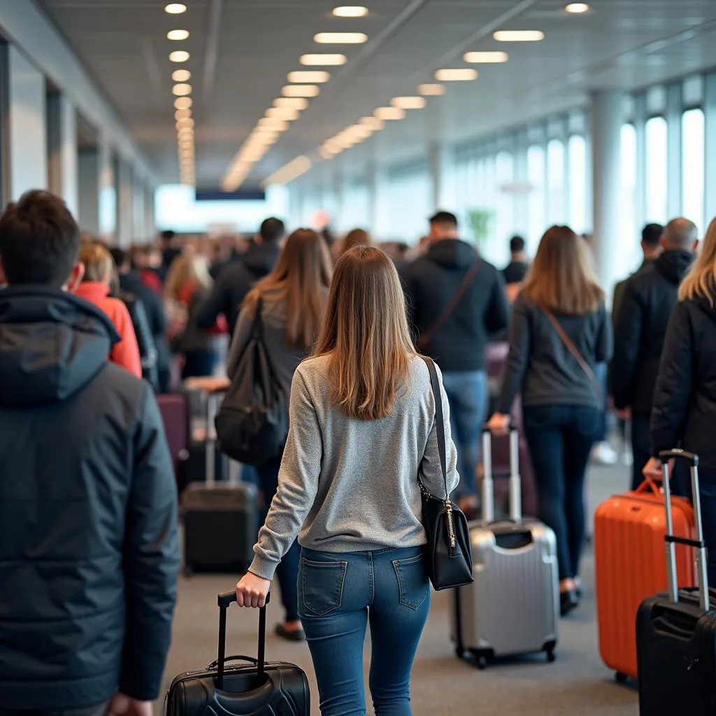 Travelers passing through airport security checkpoint