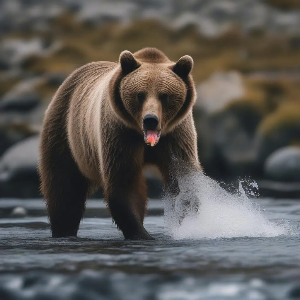 Grizzly bear fishing for salmon