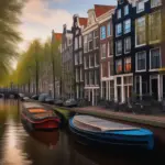 Amsterdam canals with boats