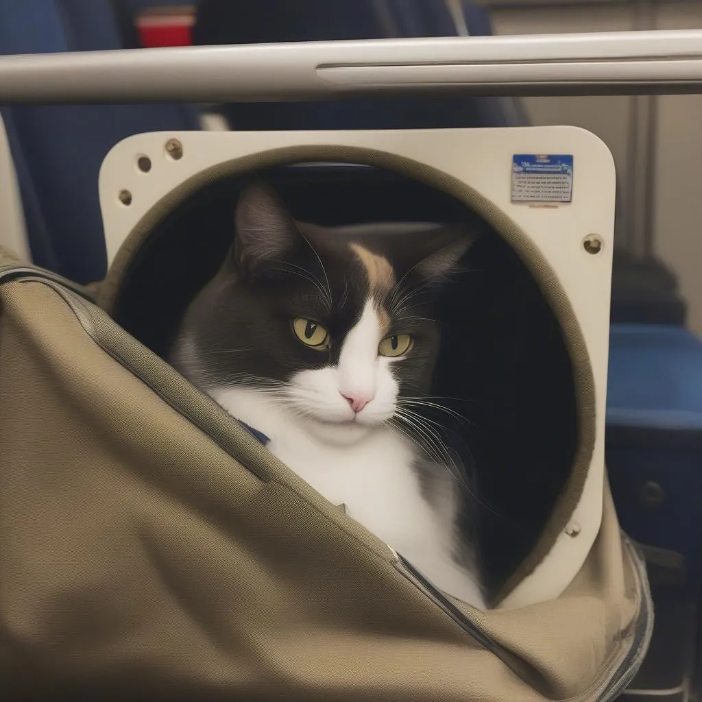 Cat in carrier on Amtrak