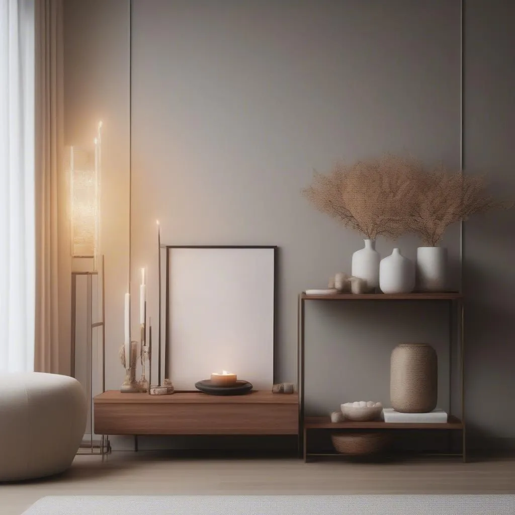 Ancestral altar set on a high shelf in a tastefully decorated living room