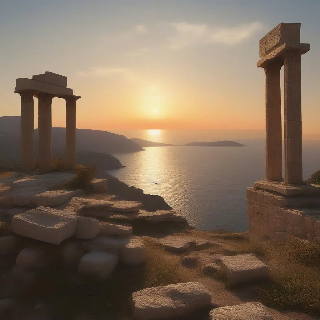 Ancient Greek Ruins at Sunset